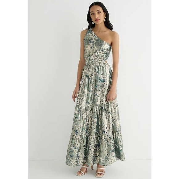 J. Crew Dresses & Skirts - LAST ONE - J.Crew Collection one-shoulder cutout dress in floral Lurex® chiffon